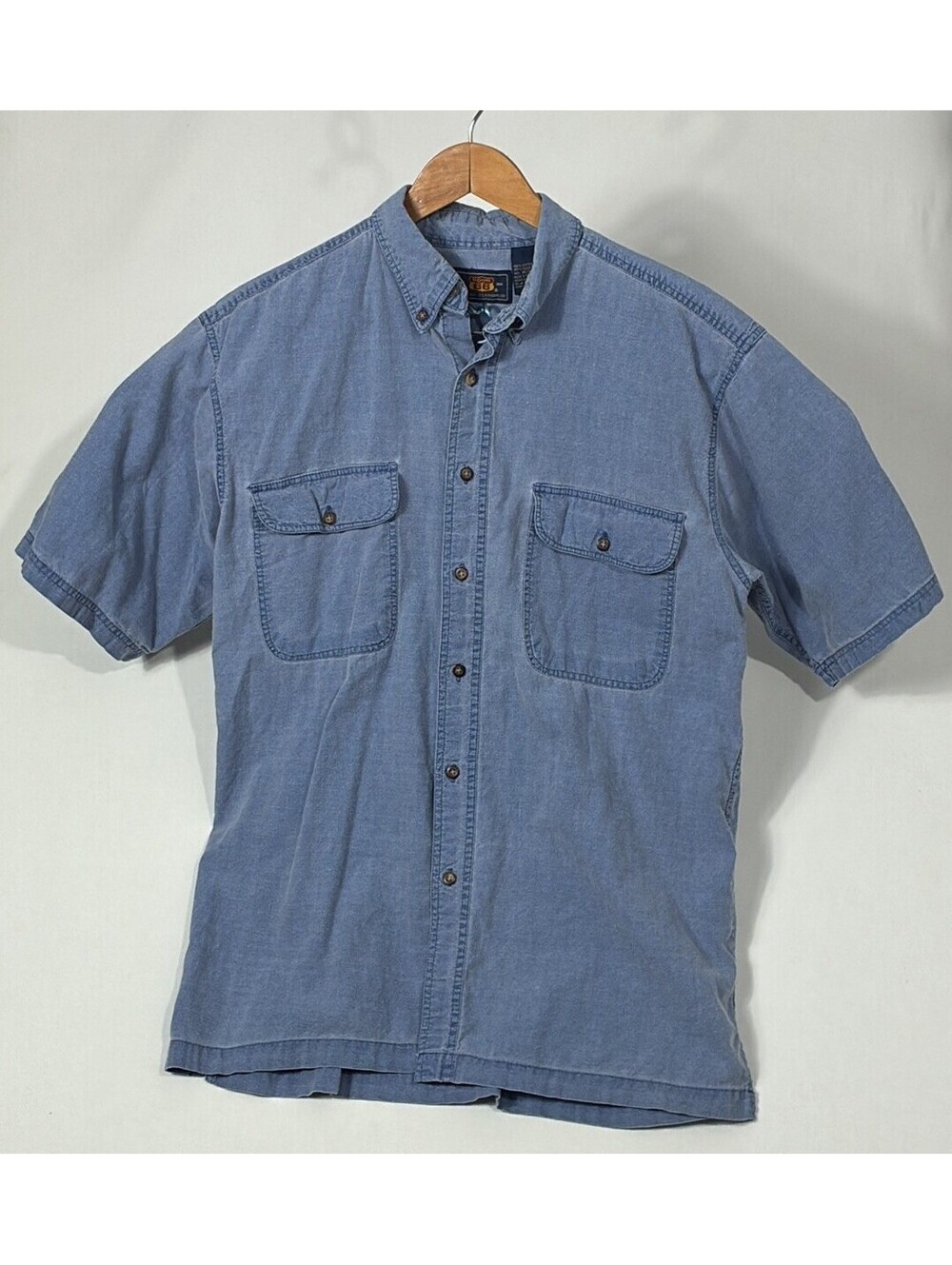 90s Route 66 Chambray oversized Shirt Short Sleeve Button